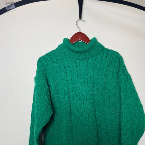 Vintage Carraig Donn 100% Irish wool Emerald Green Finsherman Turtleneck sz S - Picture 8 of 8